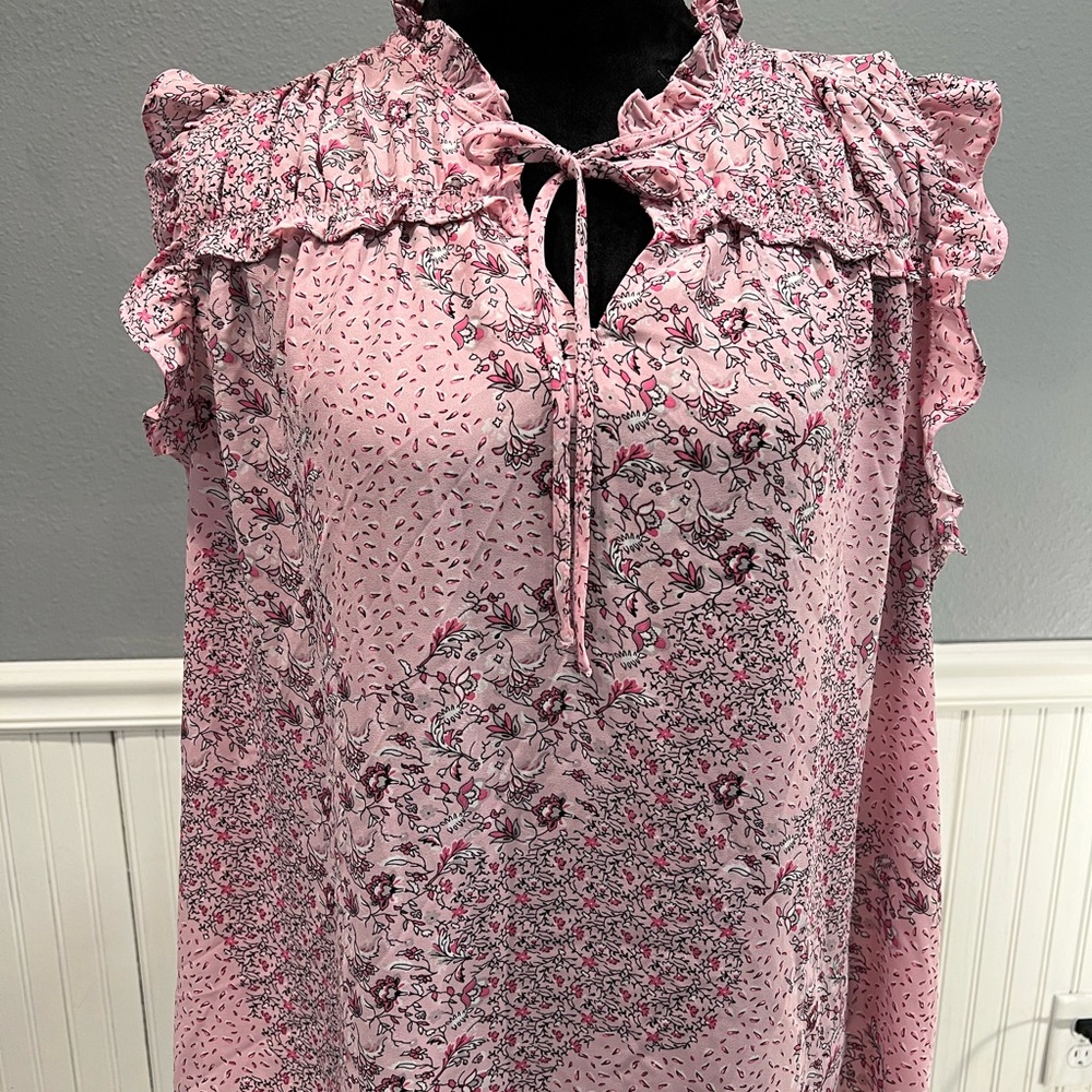 Carolina Belle Pink Floral Ruffle Blouse